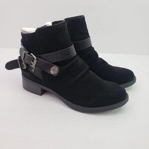 Blowfish Malibu Vegan Womens Size 6.5 Black Side Zip Strappy Ankle Bootie Boots